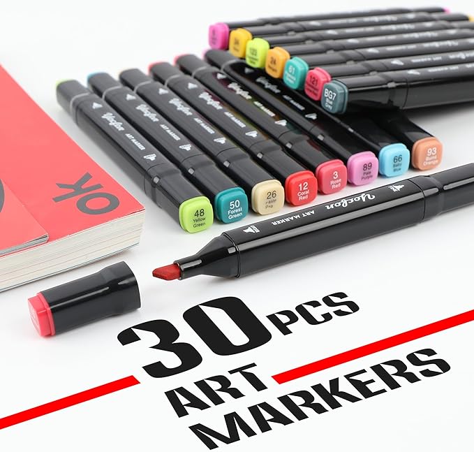 30 Colors Alcohol Markers, Dual Tips Drawing, Art Markers Set For Adults Coloring Sketch Illustration, Chisel & Fine