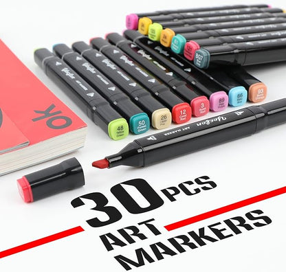 30 Colors Alcohol Markers, Dual Tips Drawing, Art Markers Set For Adults Coloring Sketch Illustration, Chisel & Fine