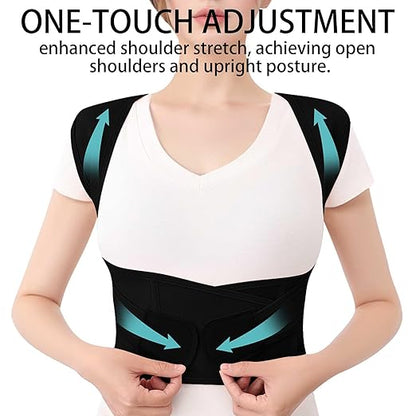 Posture Corrector for Women and Men Plus Size Full Back Support Brace Straightener Scoliosis Spine Upper Back Pain Relief Adjustable Shoulder Instant Posture Corrector with Hunchback Black Large