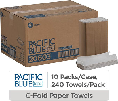 Pacific Blue Basic‚ C-Fold Paper Towels (Previously Branded Acclaim) by GP PRO, White, 20603, 240 Towels per Pack, 10 Packs per case