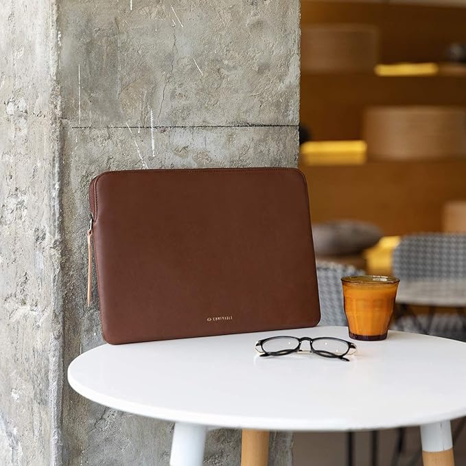 Comfyable Slim Laptop Sleeve Compatible with 13 Inch MacBook Air 13 in M4 M3 M2 M1, 13" MacBook Pro, PU Leather Bag Water-Resistant Cover Case, Brown