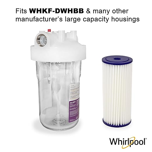 Whirlpool WHKF-WHPLBB Whole House Large Capacity Pleated Sediment Filter, Upgraded 20 Micron Reduces Sand, Soil, Silt & Rust, Fits 4.5" Diameter Standard Home Water Filter Housings