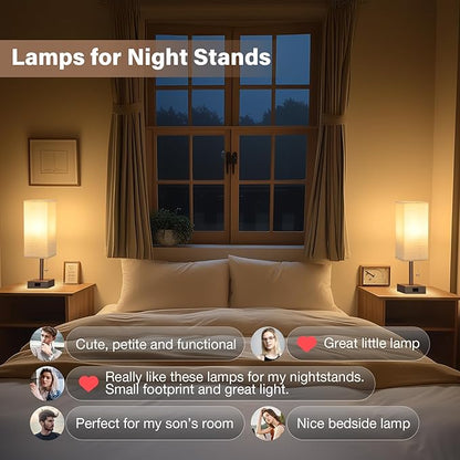 Bedside Lamps for Bedroom Set of 2 - Small Rectangular Nightstand Lamp with USB A C Charging Port, 3 Color Temperatures Desk Light with Bulb, Brown Tabletop Reading Lamp for Living Room/Dorm/Office