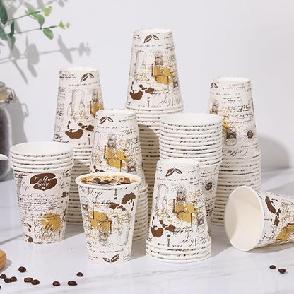 SIUQ 240 Pack 12oz Paper Coffee Cups, 12 Ounce Disposable Coffee Cups, Retro Design, Leak-Proof, Hot/Cold Beverage Drinking Cup for Chocolate, Cocoa, Coffee Bar Supplies