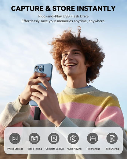 MFi Certified 256GB Flash Drive for iPhone iPad, Photo Stick for External Memory Storage, Easily Back Up and Save Photos Videos, USB Memory Stick Thumb Drive for iPhone/iPad/Android/PC (Black, 256GB)