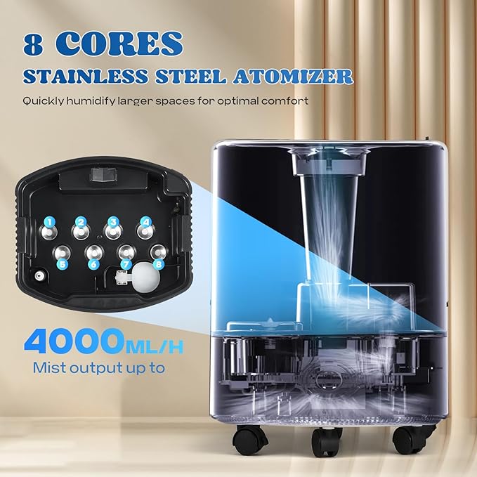 Moongiantgo 25L/6.6Gal Commercial Industrial Humidifier Whole House Humidifier 2100 sq.ft, 4000ML/H Output Cool Mist Humidifiers with 8 Atomizers&3 Mist Modes for Home Office Greenhouse Commercial Use