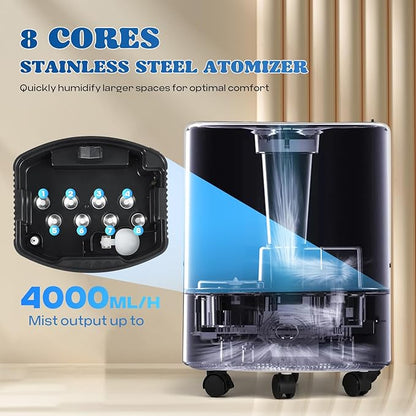 Moongiantgo 25L/6.6Gal Commercial Industrial Humidifier Whole House Humidifier 2100 sq.ft, 4000ML/H Output Cool Mist Humidifiers with 8 Atomizers&3 Mist Modes for Home Office Greenhouse Commercial Use