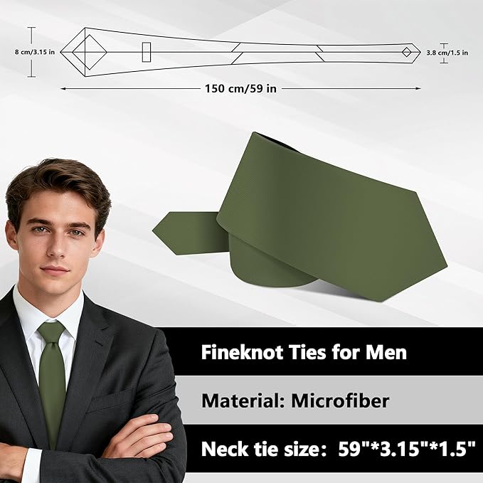 Fineknot Black Ties for Men, Formal Neckties for Men, Solid Color Mens Ties for Business, Wedding, Party, Mens Neck Tie