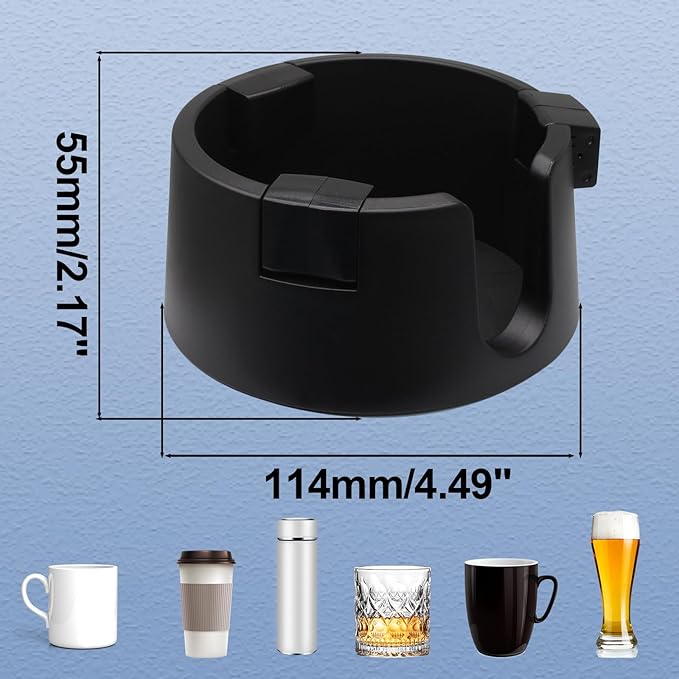 Anti Spill Cup Holder - Adjustable Plastic Drink Holder - Adhesive Desk Cup Holder for Home Office Couch Table - Black