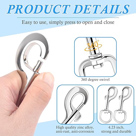 ERKOON Extra Large 4.23 Inch Swivel Eye Bolt Snap Hooks 220Lbs Load Capacity Zinc Alloy Single Ended Flag Clips Heavy Duty Trigger Bolt Hooks (8 Pack)