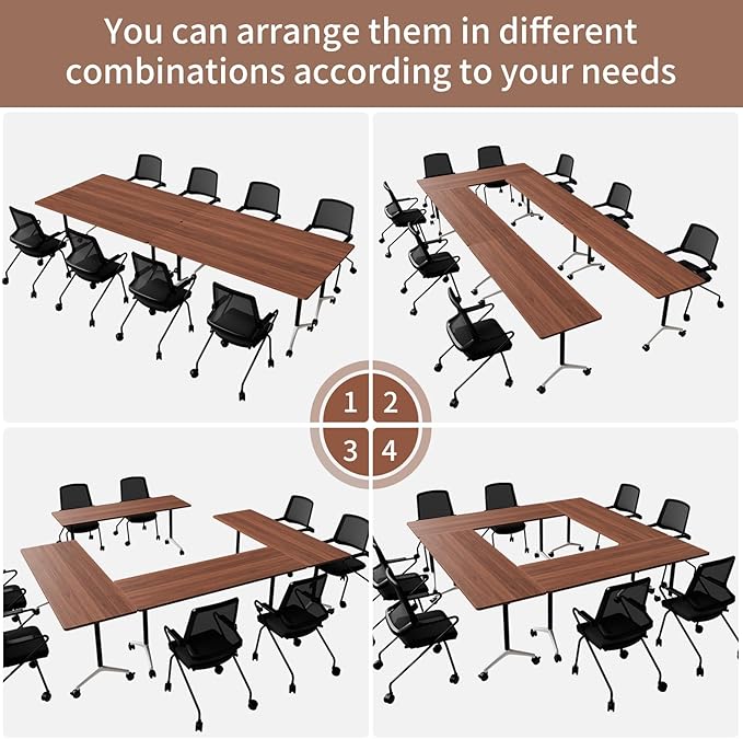 Conference Room Table, Folding Conference Table with Silent Wheels, Modular Flip Top Mobile Training Tables for Office, Training Room, Meeting Rooms, School, 2-16 Person (6, Walnut, 47.2in)