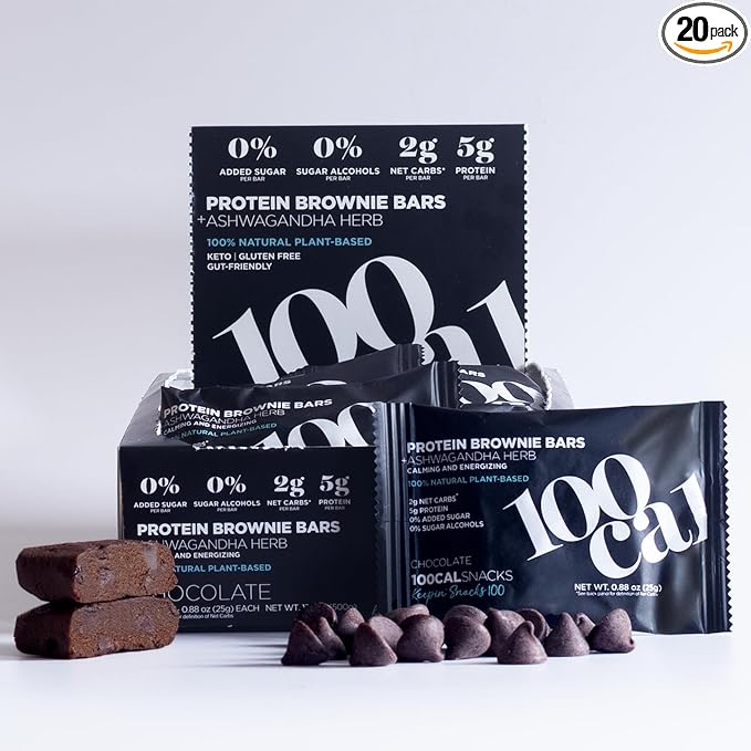 Chocolate Protein Bar Brownie | High Protein, Gluten Free Keto Snack with Vegan Protein for Healthy Gut and Weight Loss | Clean Protein Bars made with Organic Ingredients, Ashwagandha and MCT Oil | Wholesome Yum High Fiber Low Calorie Snacks 100 Calori...