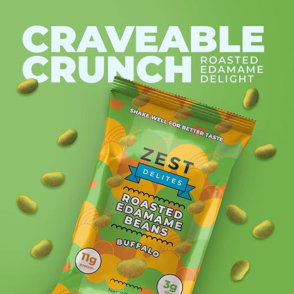 Crunchy Dry Roasted Edamame Beans Snack by Zest Delites, Sea Salt - Sriracha - Buffalo, Vegan, Low Calorie High Protein Snacks, Low Carb, Keto, Gluten Free, 0.9 oz 24 Packs