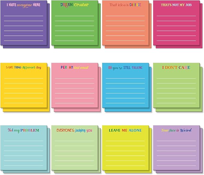 Yinder 24 Pcs Inspirational Sticky Notes Christmas Stocking Stuffers Motivational Sticky Notes Pad Employee Appreciation Gift Bulk for Teacher Nurse Coworker Office 3 x 3'' (Funny,Dark Color)