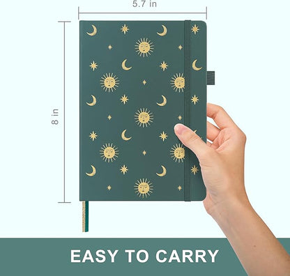 A5 Hardcover Bullet Dotted Journal, 160 Pages 100 gsm Thick Paper, 3 Sheets of Stickers Included - 5.7'' x 8'' (Celestial Green)
