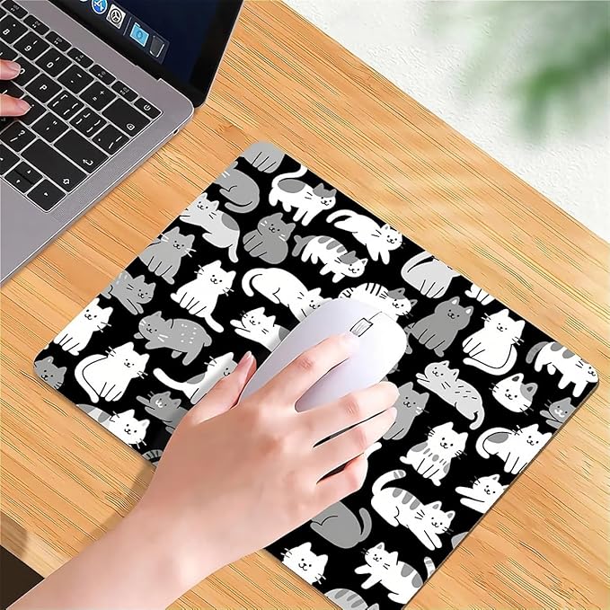Square Mouse Pad Cute Kitty, Personalized Premium-Textured Custom Mouse Mat Design, Washable Mousepad Cloth, Non-Slip Rubber Base Computer Mouse Pads for Wireless Mouse