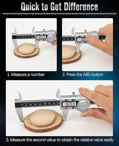 Housolution Digital Caliper 6 inch,(ABS) Absolute Scale Caliper,IP54 Caliper Measuring Tool, Inch/MM, Auto-Off LCD Stainless Steel Waterproof Micrometer Vernier Caliper, with Steel Ruler, Silver