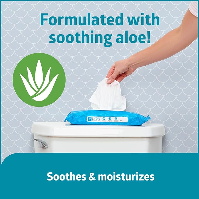 Medline ReadyFlush SELECT Flushable Wipes, 576 Wipes (48 Wipes, 12 Packs), Unscented, Biodegradable Flushable Incontinence Adult Wipes with Aloe, Hypoallergenic & pH-Balanced Personal Cleansing Cloths