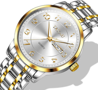 Mens Silver Watch Luxury Minimalist Dress Watch Classic Waterproof Watches for Men Analog Quartz Stainless Steel Men's Wrist Watches with Date Luminous Relojes para Hombres