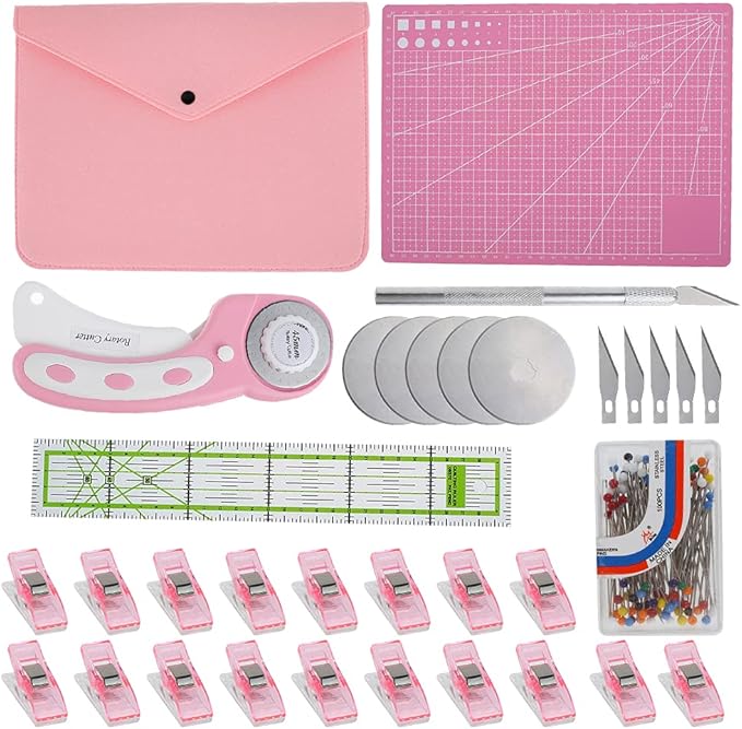 Abizarch Rotary Cutter Set - 45mm Rotary Fabric Cutter, A4 Cutting Mat, Self Healing Sewing Mats, Quilting Ruler and Fixing Clips, Craft Knife Set, Ideal for Crafting, Sewing, Patchworking