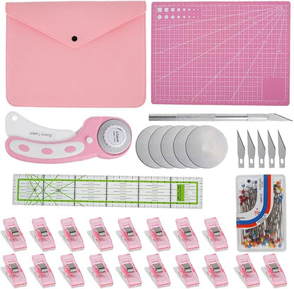 Abizarch Rotary Cutter Set - 45mm Rotary Fabric Cutter, A4 Cutting Mat, Self Healing Sewing Mats, Quilting Ruler and Fixing Clips, Craft Knife Set, Ideal for Crafting, Sewing, Patchworking