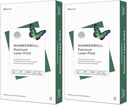 Hammermill Printer Paper, Premium Laser Print 24 lb, 8.5 x 14-1 Ream (500 Sheets) - 98 Bright, Made in the USA, 104612 (Pack of 2)
