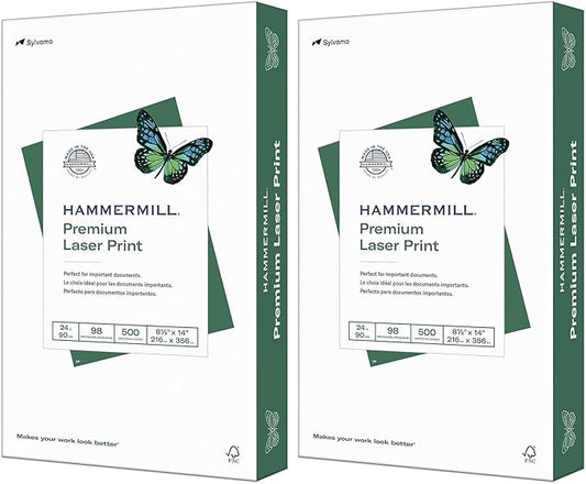 Hammermill Printer Paper, Premium Laser Print 24 lb, 8.5 x 14-1 Ream (500 Sheets) - 98 Bright, Made in the USA, 104612 (Pack of 2)