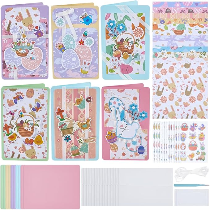WEBEEDY 15 Sets Easter Paper Card Making Kits Colorful Handmade Greeting Card Kits with Envelopes & Decoration Accessories, Handmade DIY Cards Making Material Set for Easter Cards Birthday Invitation