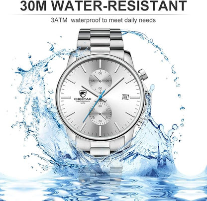 GOLDEN HOUR Fashion Business Mens Watches with Stainless Steel Waterproof Chronograph Quartz Watch for Men, Auto Date