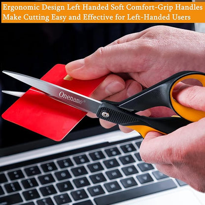 OneName Left Handed Scissors,8 Inch Lefty Scissors All Purpose,Stainless Steel Sharp Blade Soft Comfort-Grip Left Handed Scissor Adults,Great for Office,Home,Sewing,School Crafting 2 Pack