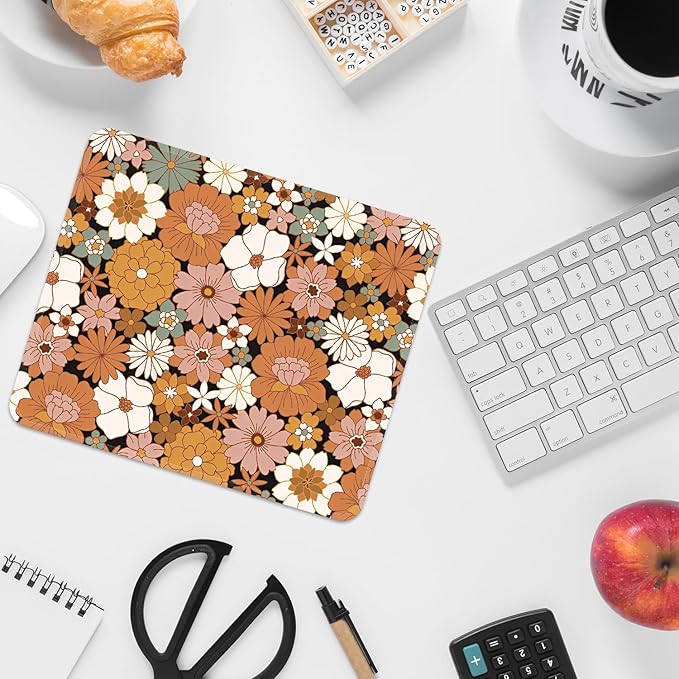 Square Mouse Pad with Stitched Edge, Premium Mousepad Washable Cloth. Computer Mouse Pad with Non-Slip Rubber Base, Mouse Pads for Computers Laptop Mouse 9.25x7.75x0.12 inch-Autumn Daisy-2 Pack