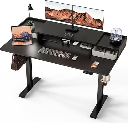 Kingant 63 x 30 Inch Standing Desk with Drawers, Adjustable Height Electric Sit Stand Desk with Storage Shelf, Rising Stand Up Computer Desk for Home Office Workstation, 3 Preset Heights