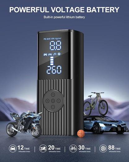 Tire Inflator Portable Air Compressor, 180PSI Cordless Air Pump with Digital Gauge, LED Light and Auto Shut-Off Function, 3X Faster Air Compressor for Car, Motorcycle, Bicycle, Ball