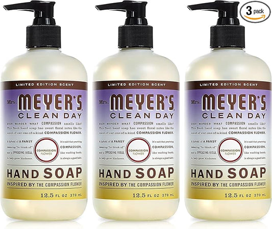 MRS. MEYER'S CLEAN DAY Hand Soap, Made with Essential Oils, Compassion Flower, 12.5 fl. oz - Pack Of 3