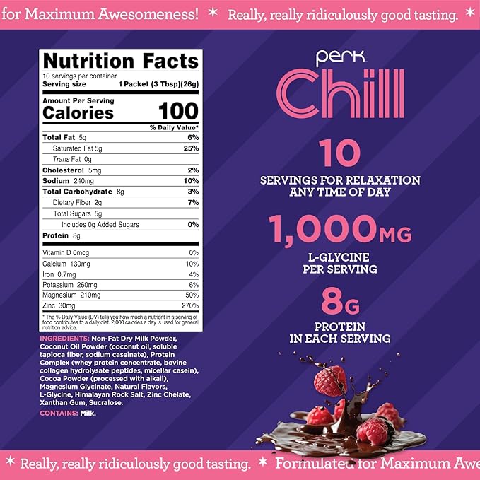 Perk Chill Chocolate Raspberry Flavored Drink Mix (10 Servings) - Gluten-Free, Peanut-Free