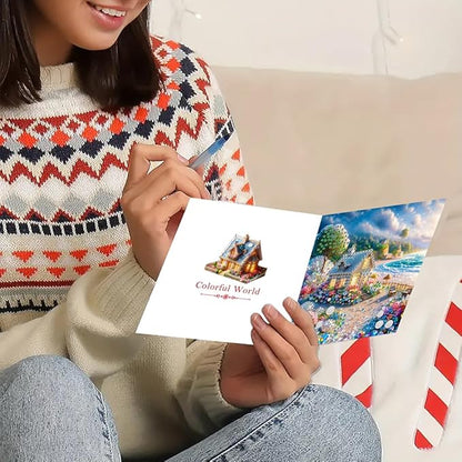 6pcs DIY Small House Diamond Art Painting Greeting Cards Kit, Rhinestone Art Holiday Birthday Card Set with Envelopes, DIY Festival Craft for Girlfriend, Christmas Valentine Gift Making Supplies