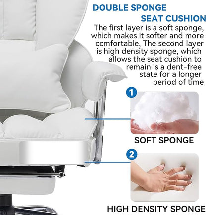 Efomao Big and Tall Office Chair 400lbs – PU Leather Executive Office Chair with Lumbar Support & Leg Rest, Heavy-Duty Computer Chair for Home Office, White