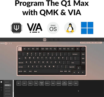 Keychron Q1 Max RGB QMK/VIA Custom Mechanical Keyboard, Hot-Swappable Full Metal Programmable Knob with Gateron Jupiter Banana Switch, 2.4 GHz/Bluetooth/Wired Gaming Keyboard for Mac Windows Linux