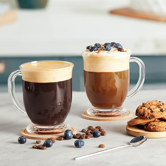Mfacoy Glass Coffee Mugs Set of 4, Clear Large Coffee Mug 15 Oz With Handles for Hot Beverages, Clear Mugs for Tea, Cappuccino, Latte, Espresso Coffee, Juice, Glass Coffee Cups | Large Coffee Mug, With Handles, for Hot Beverages, Clear Mugs, for Tea, C...