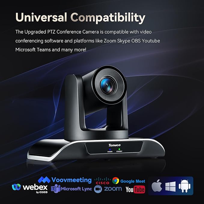 Tenveo 20X Optical Zoom PTZ Conference Room Camera, USB3.0/HDMI FHD 1080P 60FPS, for Video Conferencing Business Meeting Live Streaming Church Services Worship Events Education Zoom Teams OBS