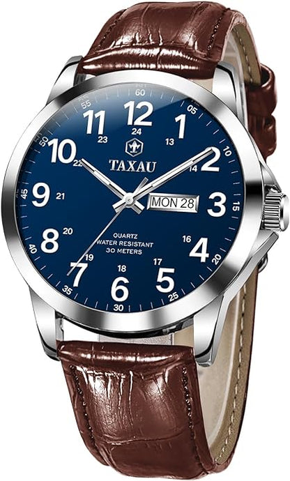 Watches for Men Leather Large Arabic Numerals Mens Watches Waterproof Band with Date Quartz Men's Wrist Watch