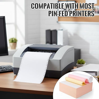 Marspark 3600 Sheets Continuous Carbonless Computer Paper, 9.5 x 11 Inches 3-Part Perforated Copy Paper for Dot Matrix Printer, White/Yellow/Pink, 1200 Sets
