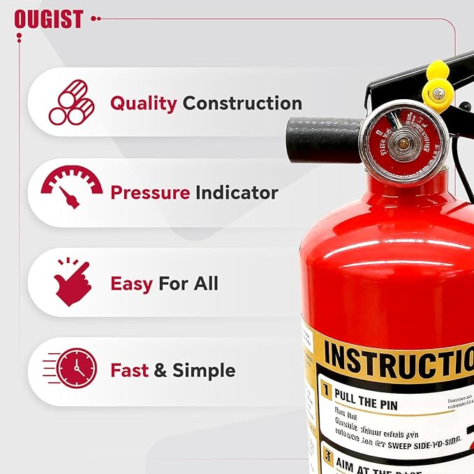 2.5LBS ABC Dry Chemical Fire Extinguisher for Home & Vehicle, Portable Kitchen/Car/RV Fire Extinguisher, Non-Conductive Multipurpose Class A B C, Red (1-Pack)