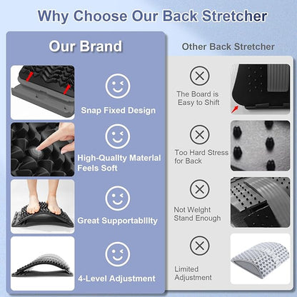 Back Stretcher for Lower Back Pain Relief, Multiple Level Adjustable Arch Lumbar Back Cracker Board, Back Cracking Device, Back Massager for Scoliosis, Spine Decompression Support