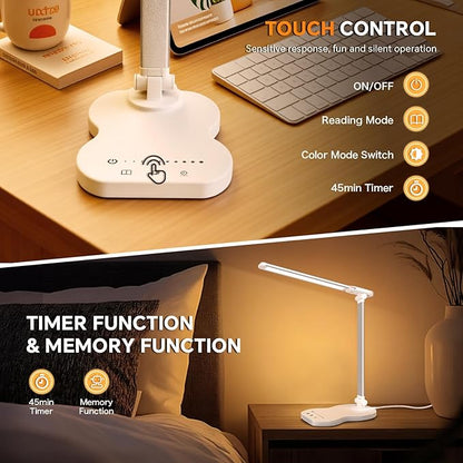 Desk Lamps for Home Office, Dimmable LED Desk Lamp, 5 Color Modes, 10 Brightness, Touch Desk Light with USB Charging Port for Nail Craft Puzzle Sewing Study - Black