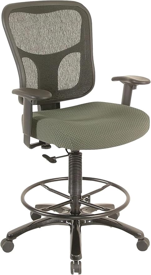Tempur-Pedic TP8200C Fabric Drafting Stool with Backrest and Footrest with Lumbar Support, with Tempur Material, Cooling Gel Layer, Olive