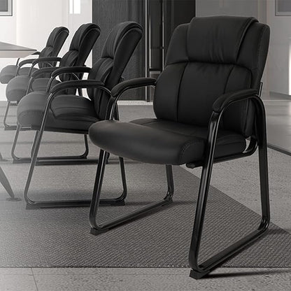 CLATINA Ergonomic Black Guest Chair with Arms - Office Reception & Conference Seating, PU Leather Meeting Chairs with Sled Base for Waiting Rooms & Home Offices