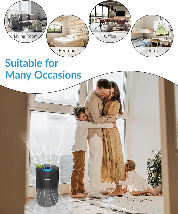 Air Purifiers for Home Bedroom, ADTARK Air Cleaner with H14 True HEPA 3-in-1 Filter, Sleep Mode & Aroma Function, 3 Light Modes, Room Air Purifier with 3 Timer for Office, Dorm, Hotel (Black)