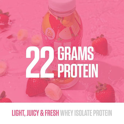 RYSE Clear Protein Drink - Strawberry Banana - 100 Calories, 22g Whey Isolate Protein Shake, Sugar-Free, 0g Fat & Lactose-Free - Refreshing Ready-to-Drink Beverage - 16.9 fl oz Bottles (12-Pack)