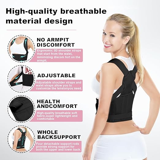 Posture Corrector for Women and Men,4 In 1 Adjustable Full Back Brace,Posture Braces Can Relieve Upper and Lower Back Pain, Shoulder Braces for Hunchback,Scoliosis, Lumbar Spine, Spine(Medium Black)